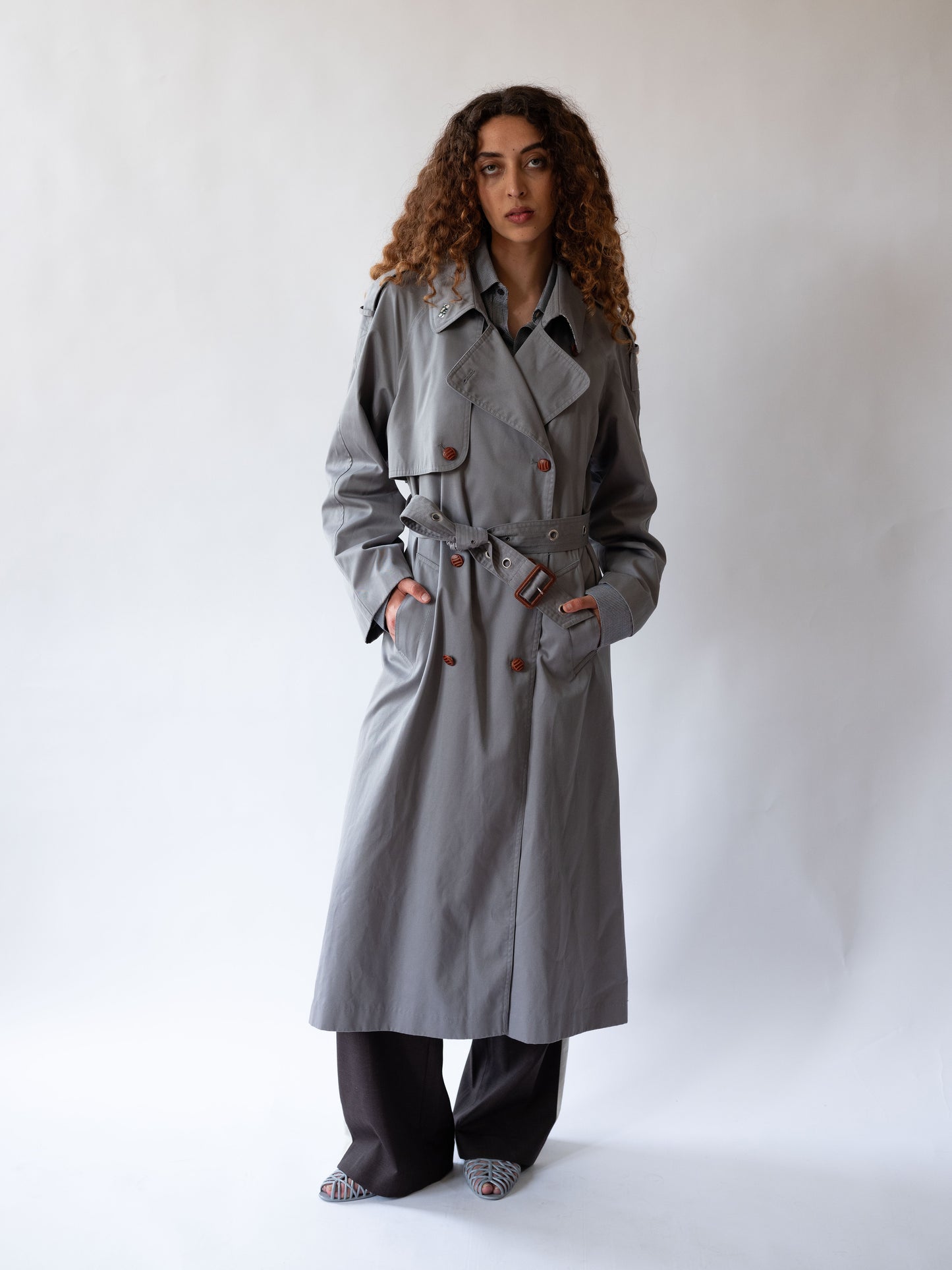 Grey Eyelet Belt Trench