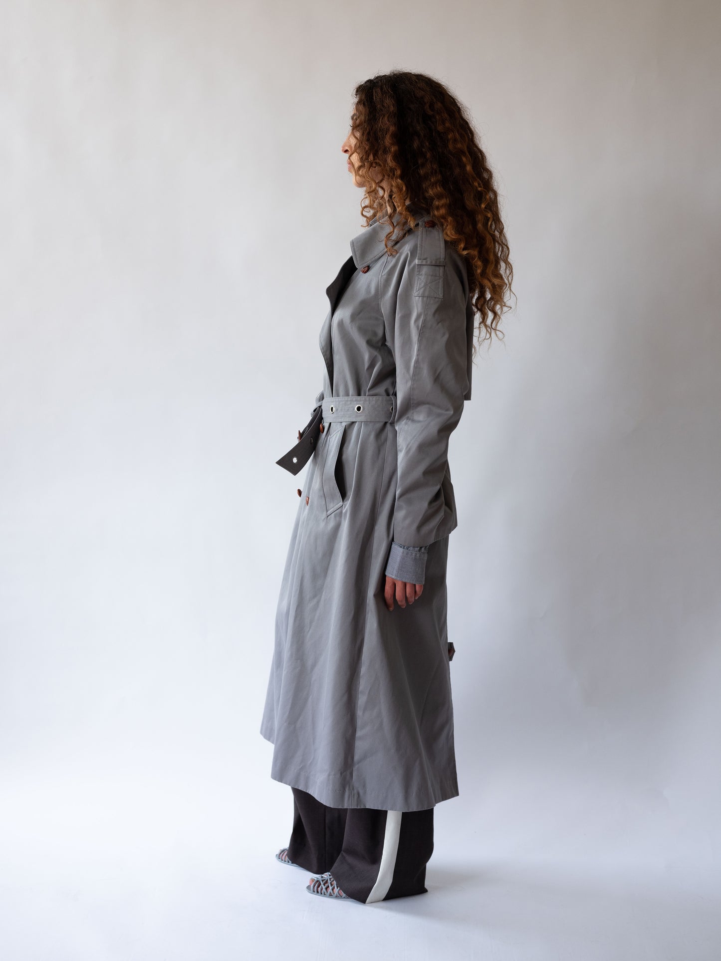 Grey Eyelet Belt Trench