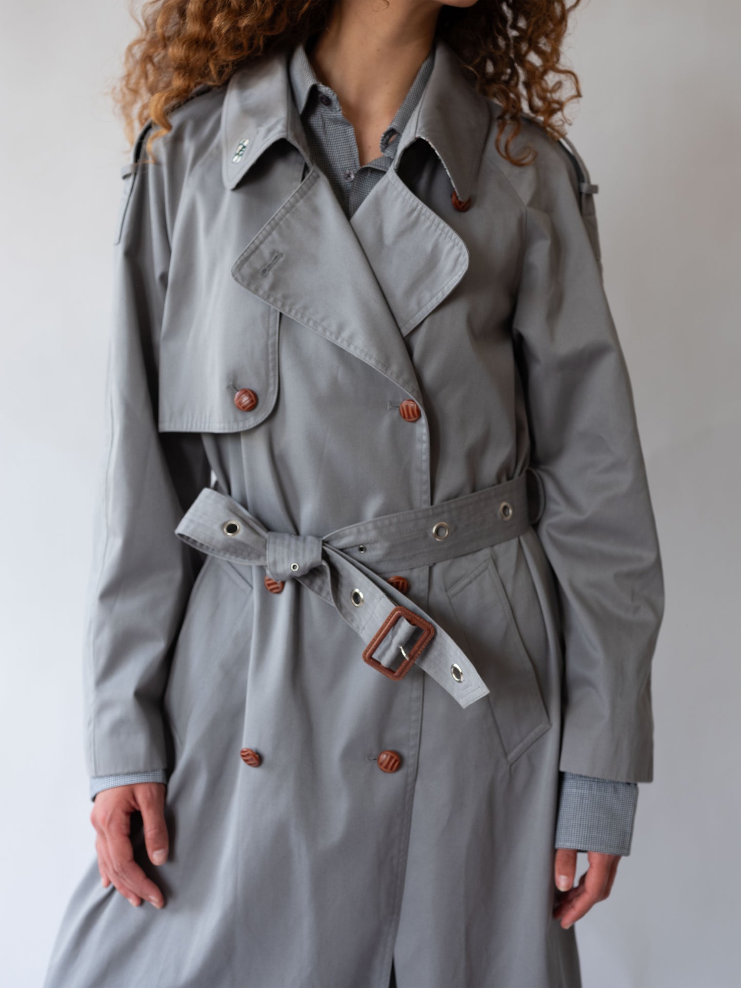 Grey Eyelet Belt Trench