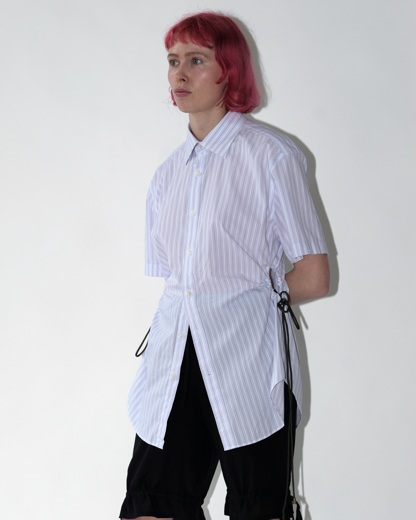 White Short Sleeve Cinch Shirt