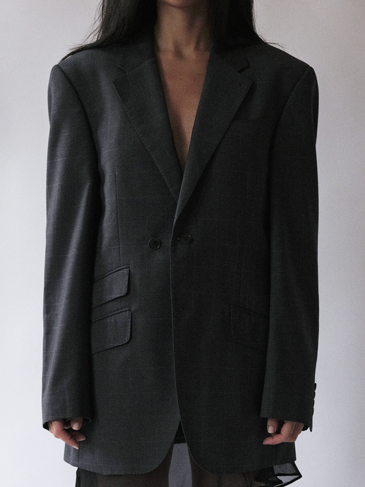 Grey check back hardware blazer