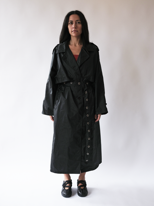 Black Eyelet Belt Trench