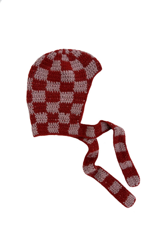 Crochet Hood (red/dusty pink)
