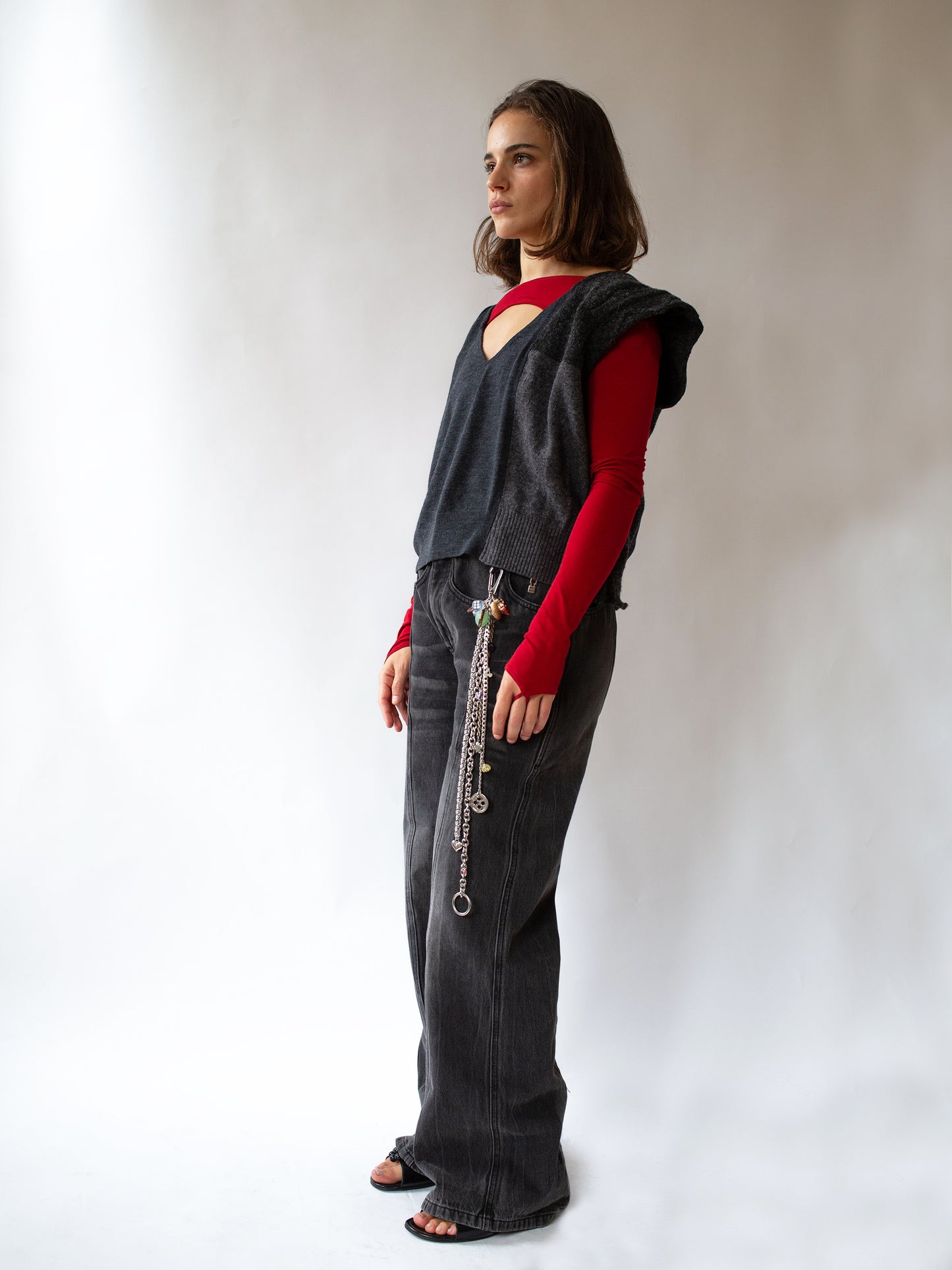 V-Neck Charcoal Sleeveless Jumper