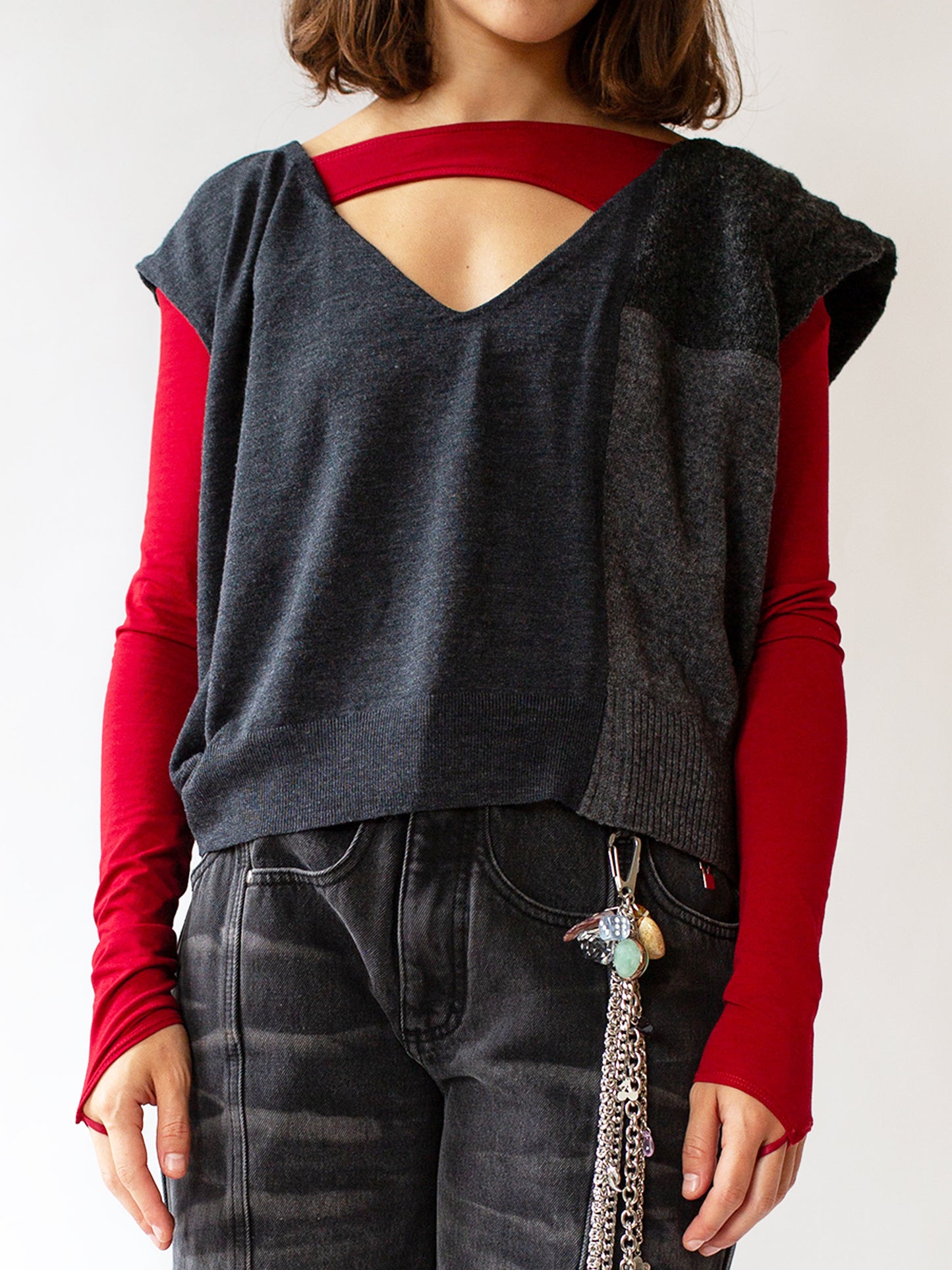 V-Neck Charcoal Sleeveless Jumper
