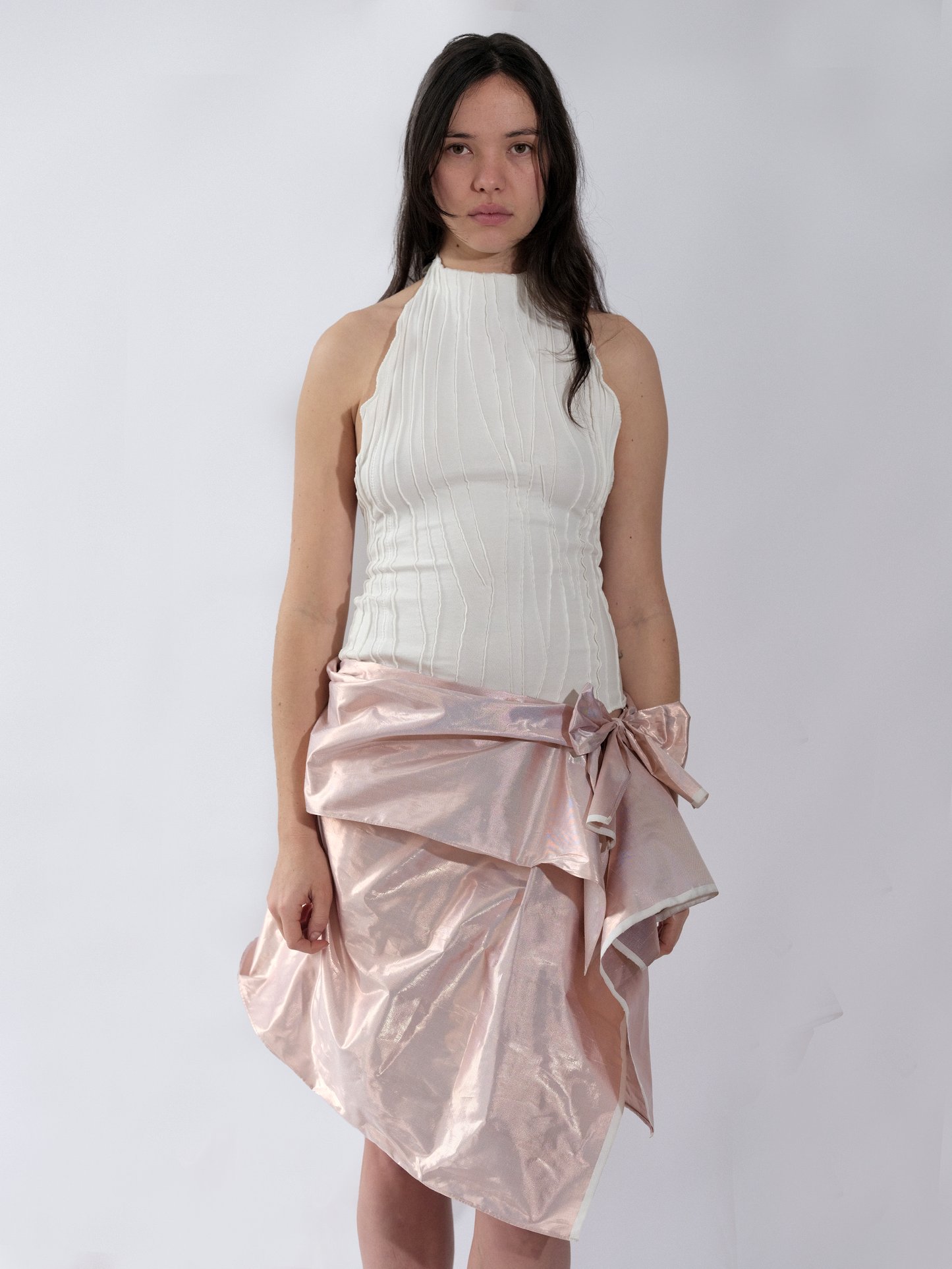Raw Silk Instant Wrap Skirt - Pink