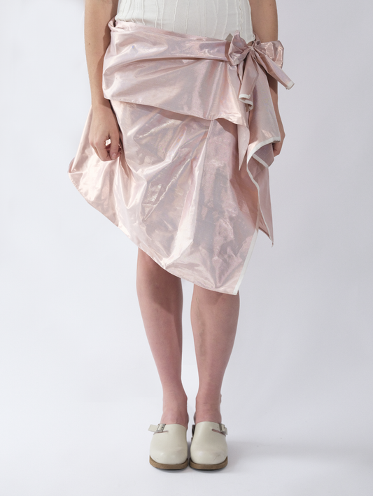 Raw Silk Instant Wrap Skirt - Pink