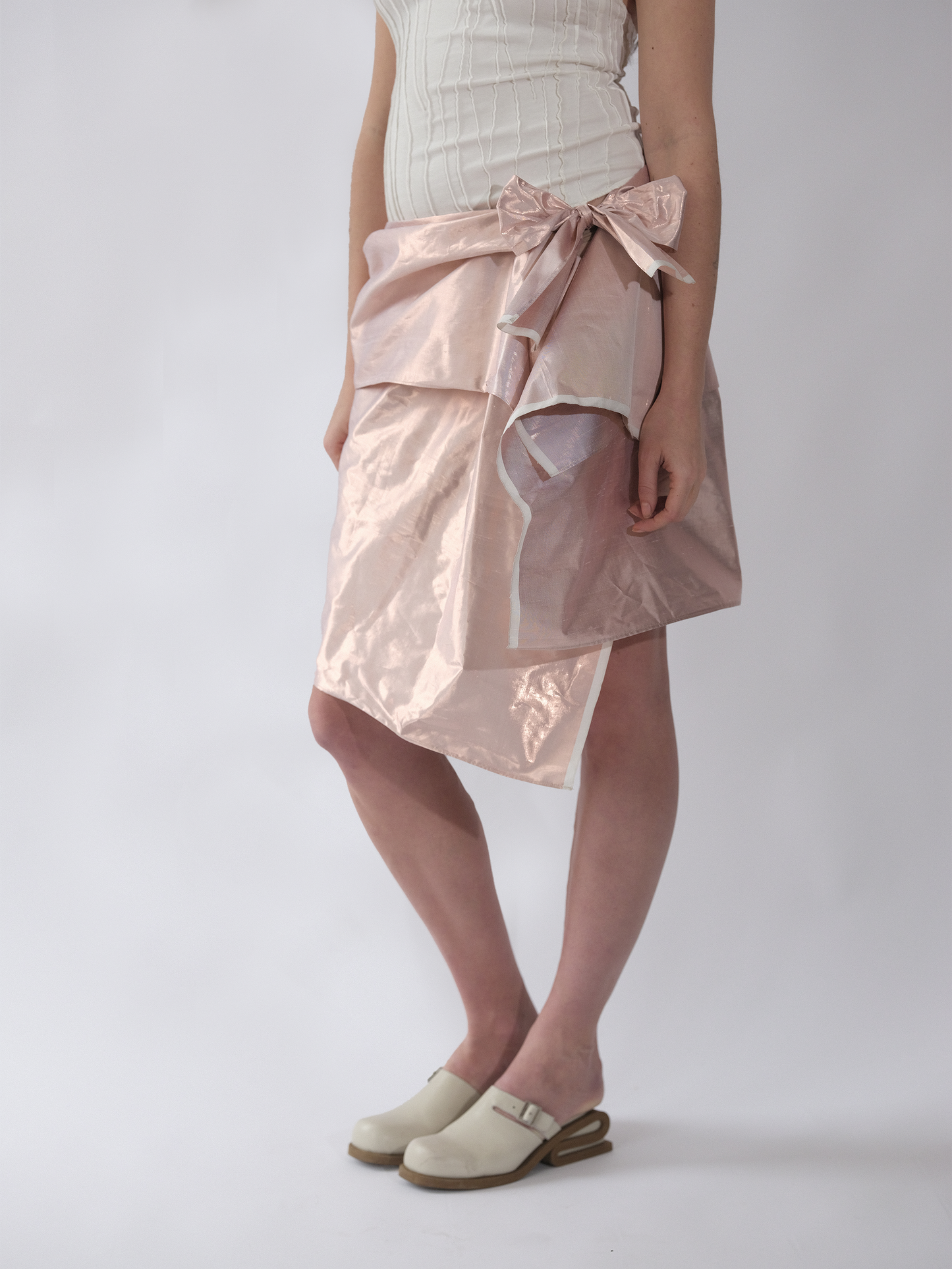 Raw Silk Instant Wrap Skirt - Pink