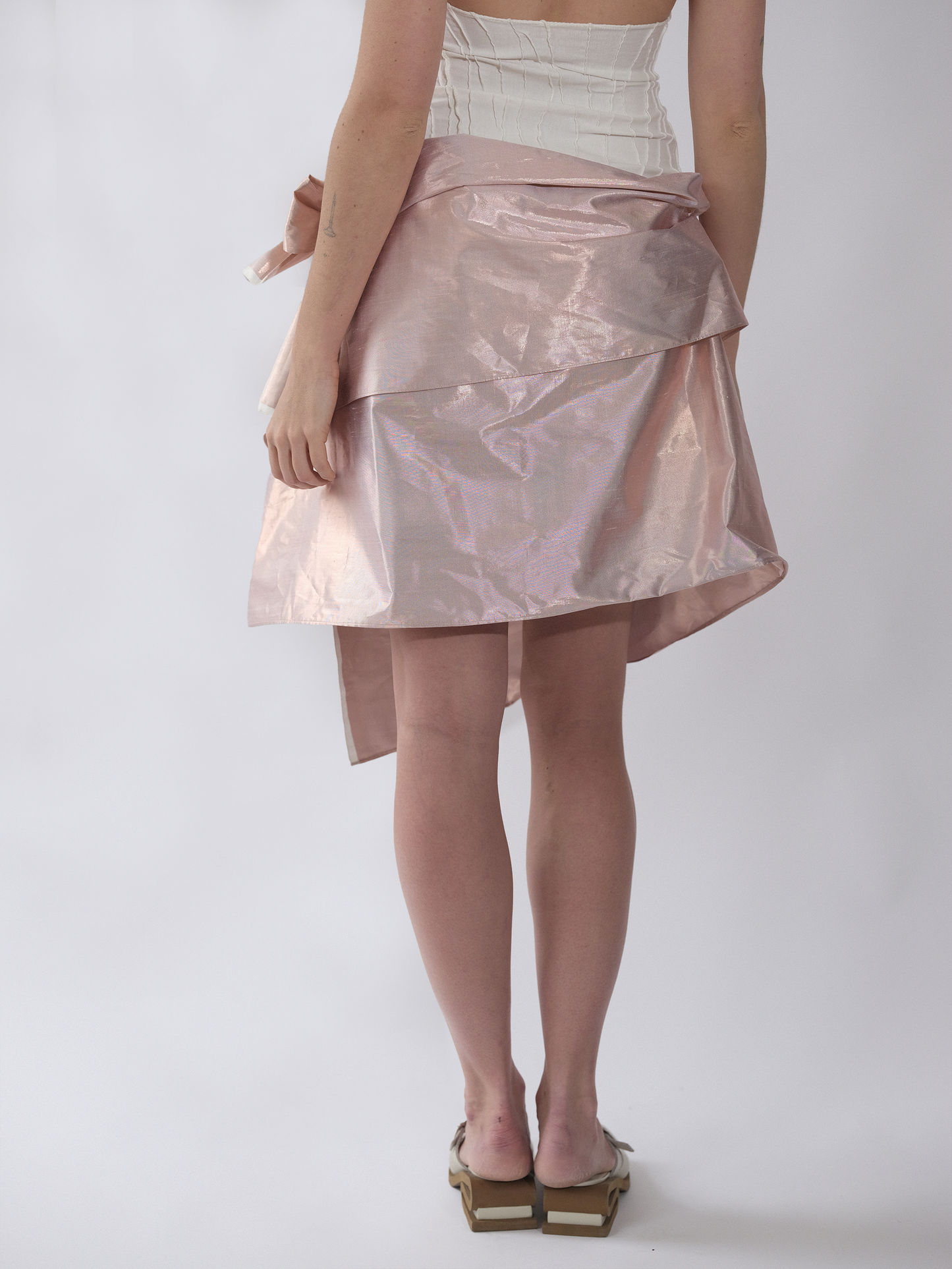Raw Silk Instant Wrap Skirt - Pink