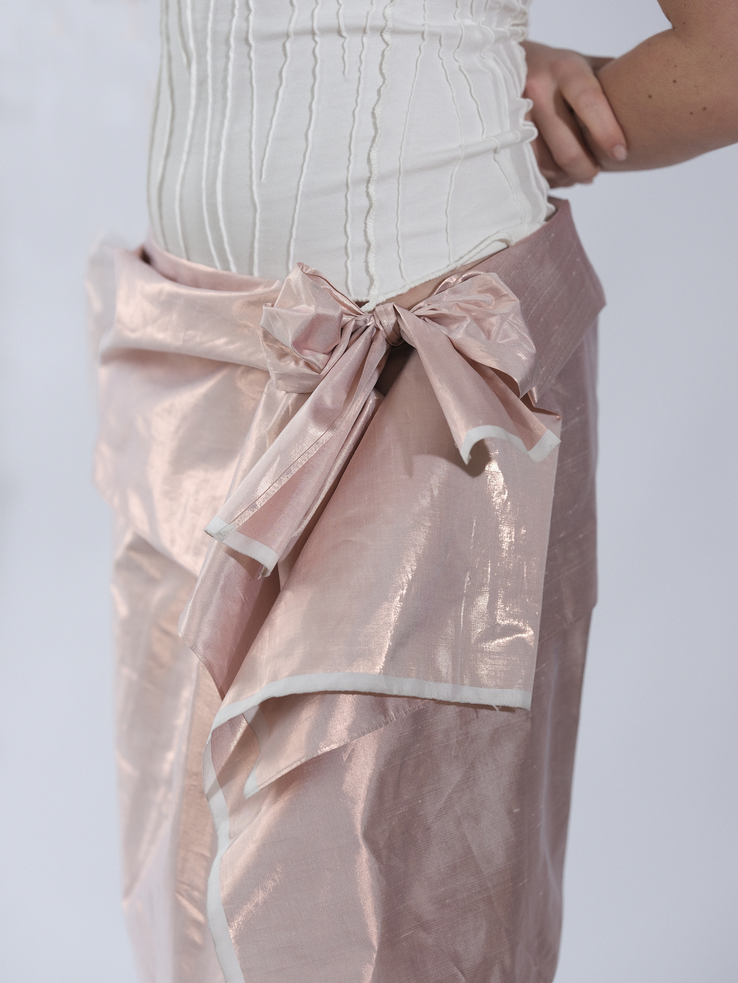 Raw Silk Instant Wrap Skirt - Pink