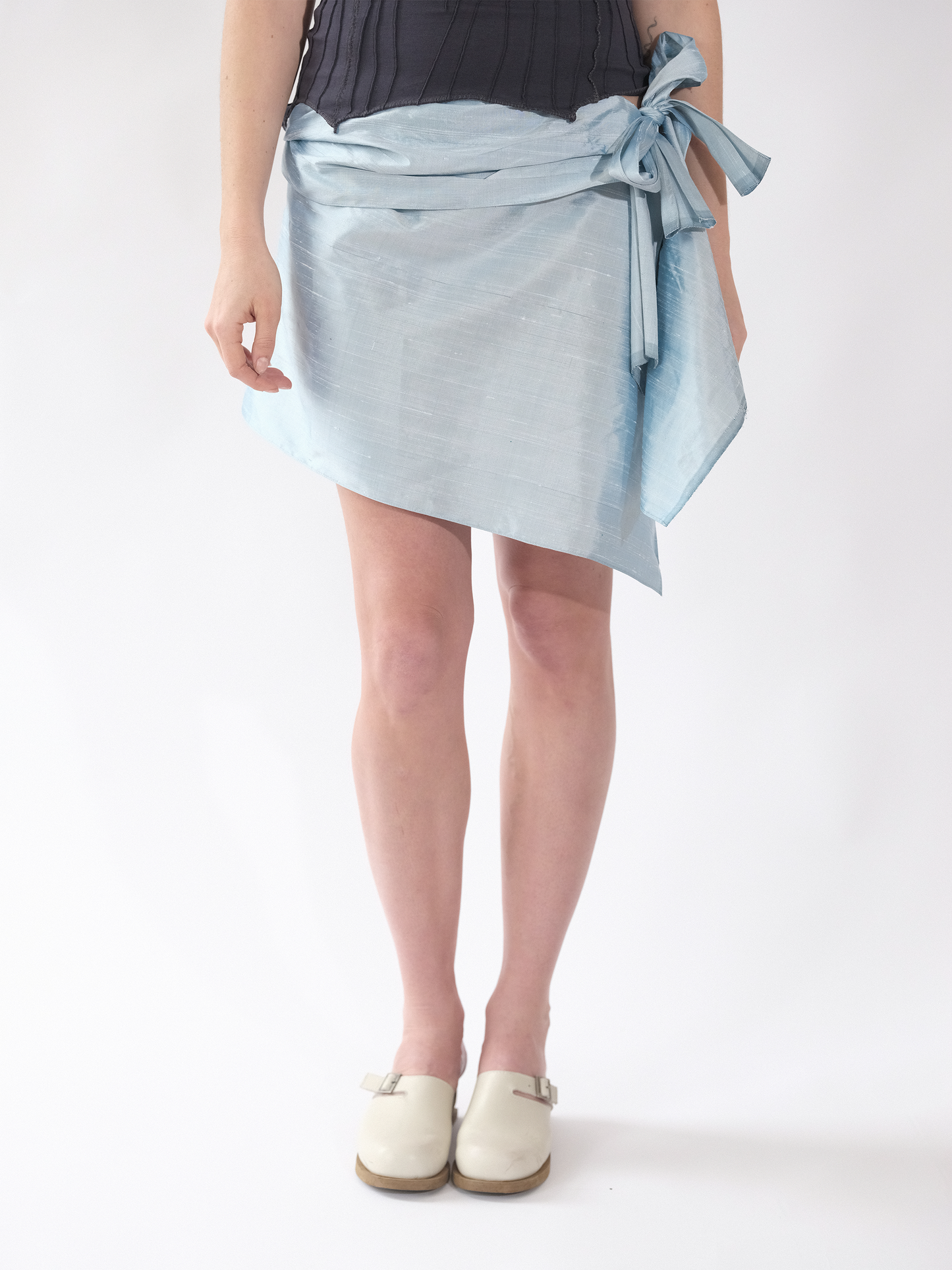 Raw Silk Instant Wrap Skirt - Sky