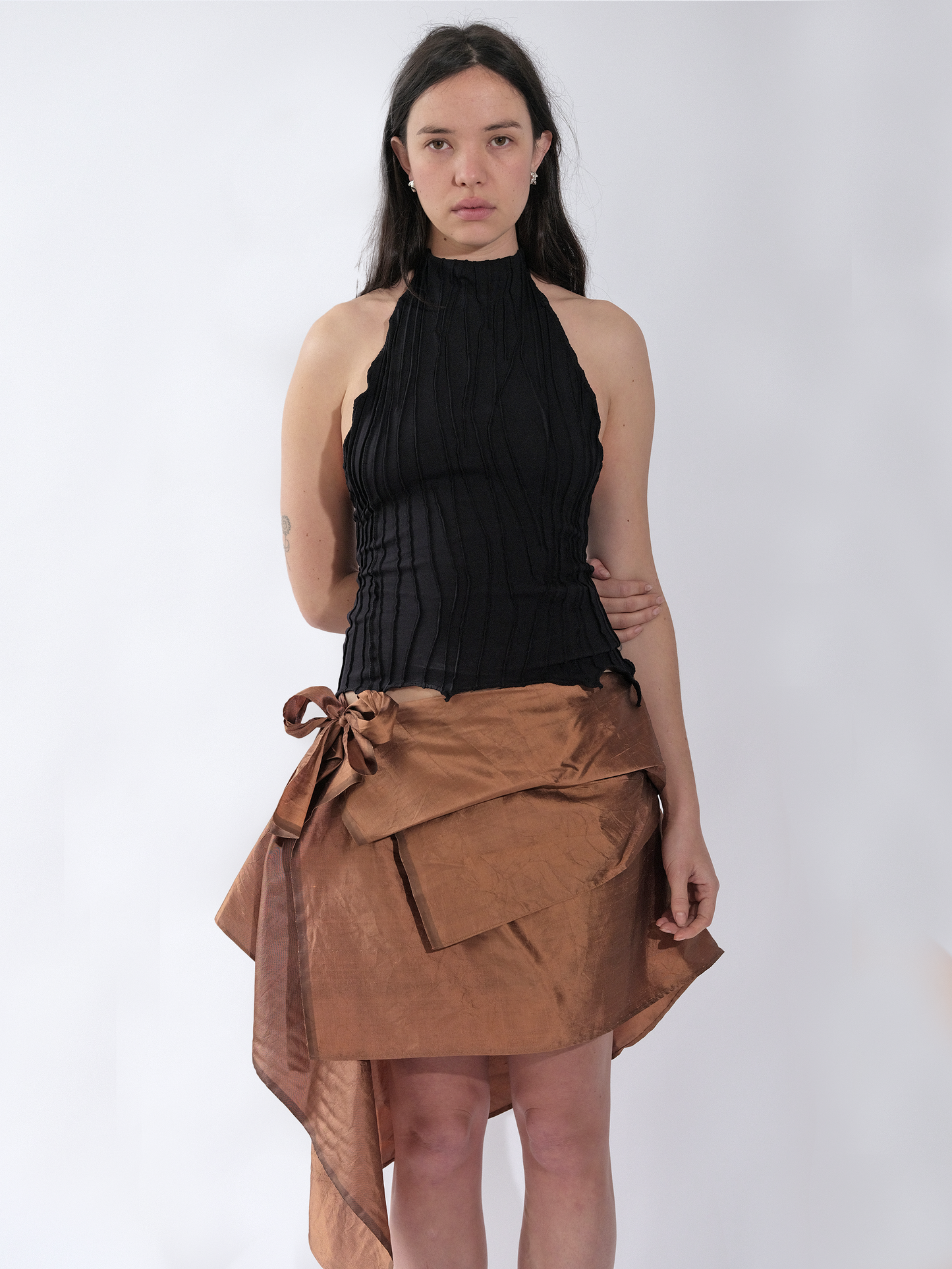 Raw Silk Instant Wrap Skirt - Copper