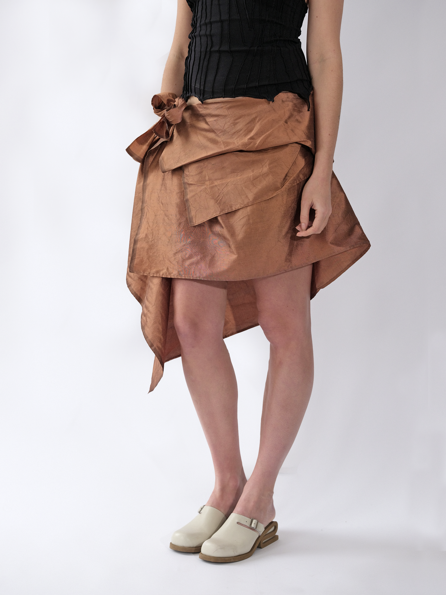 Raw Silk Instant Wrap Skirt - Copper