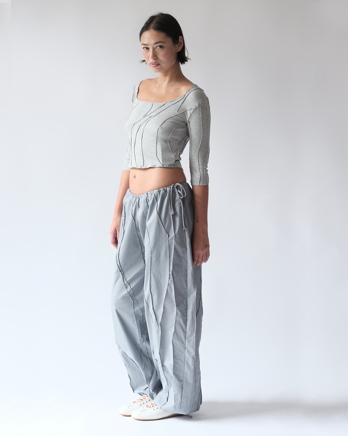 Elbow Length Blouse Grey