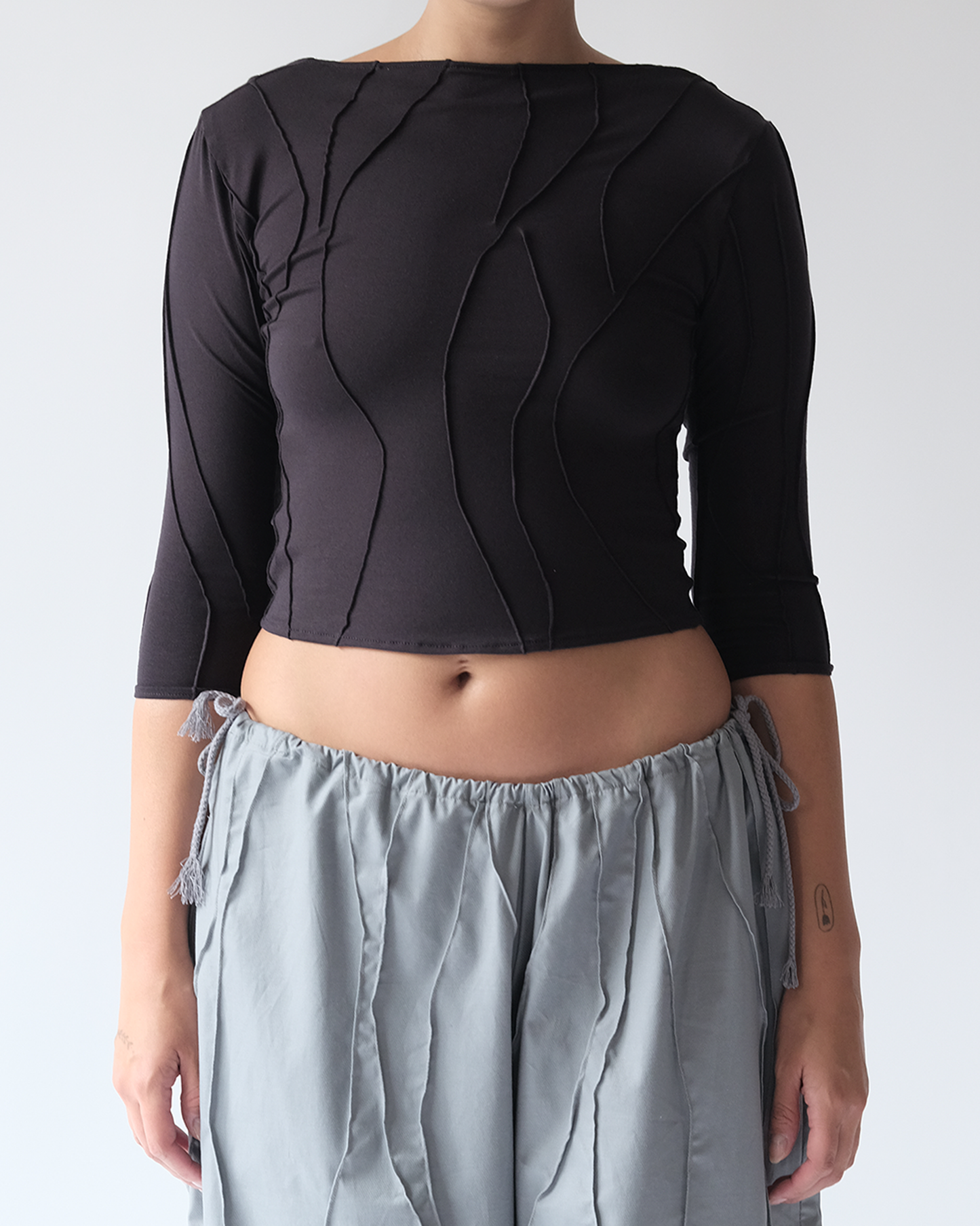 Elbow Length Blouse  Dark Grey