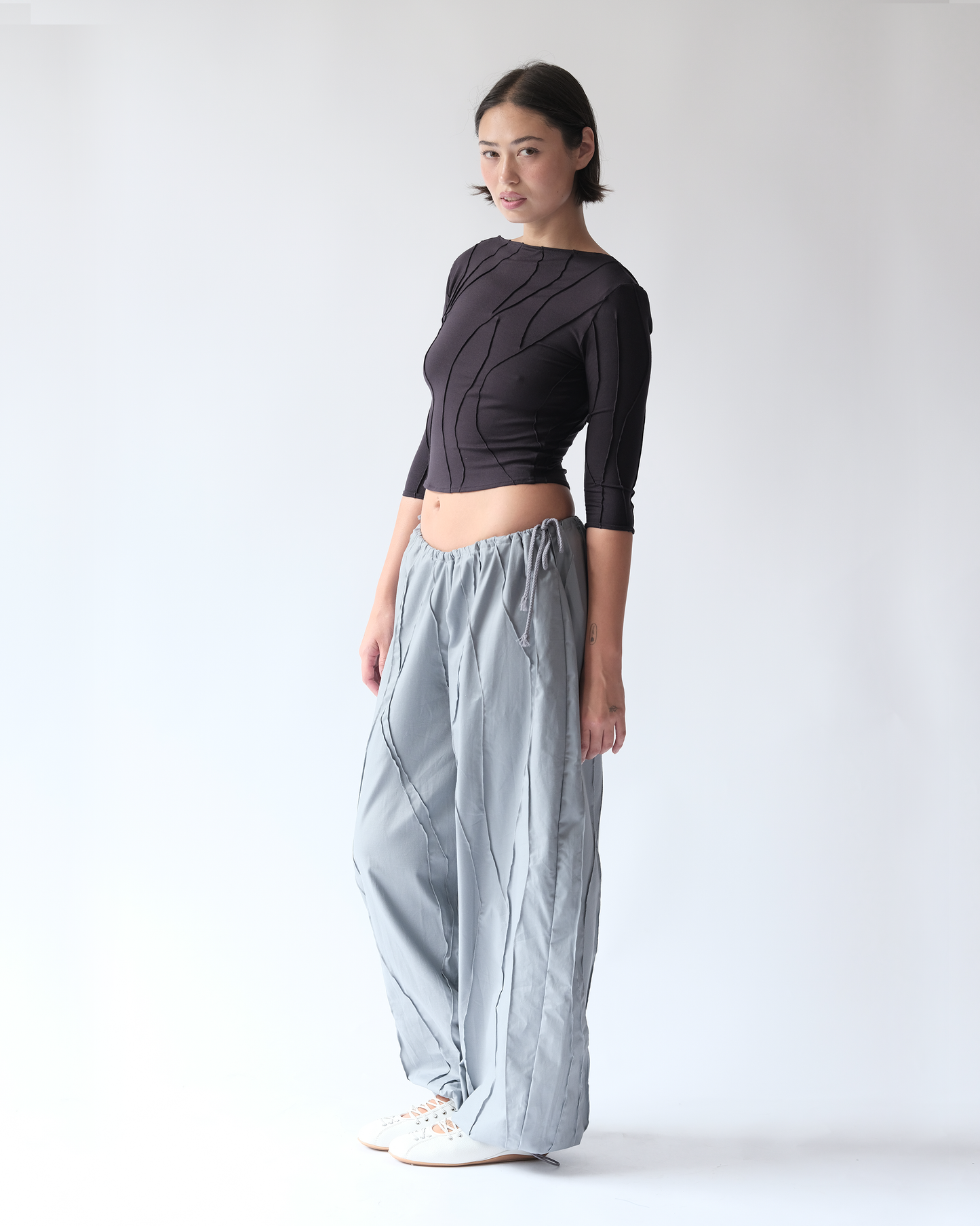 Elbow Length Blouse  Dark Grey