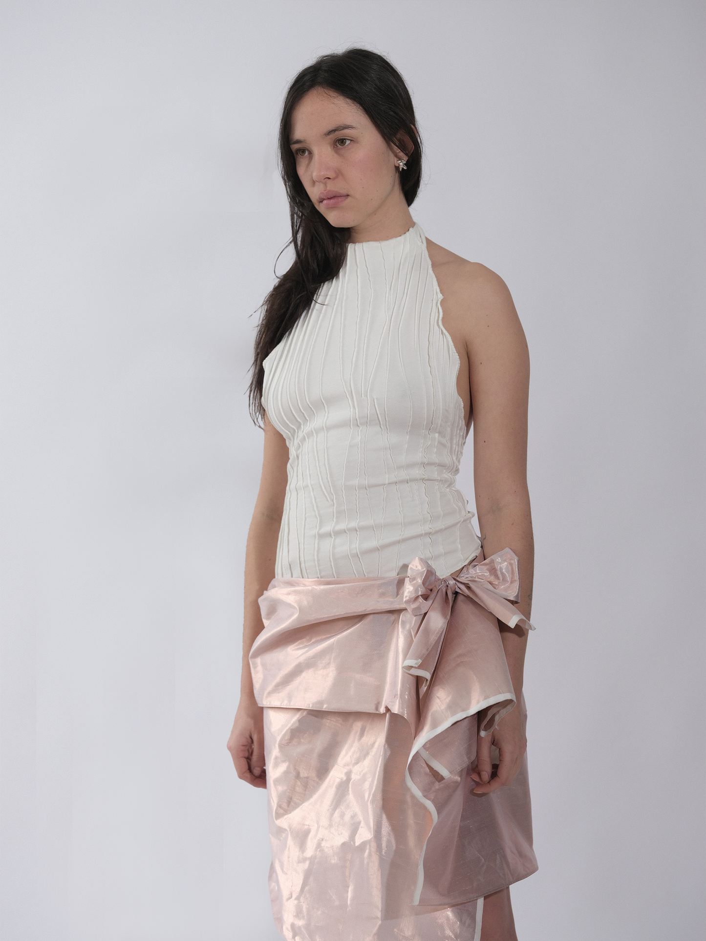 Raw Silk Instant Wrap Skirt - Pink