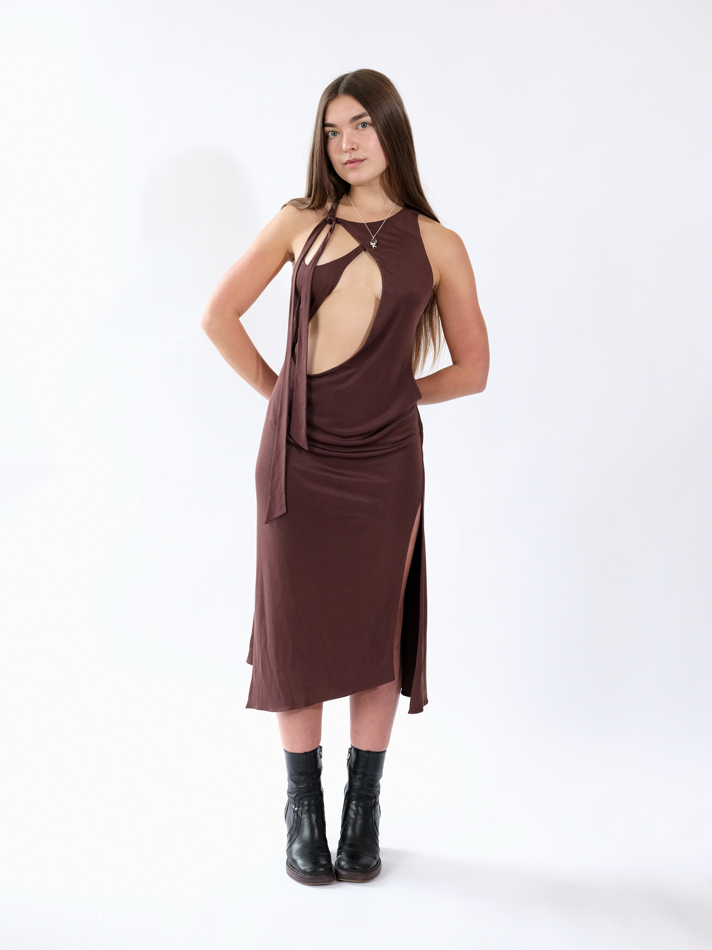 Asymmetric Dress Brown