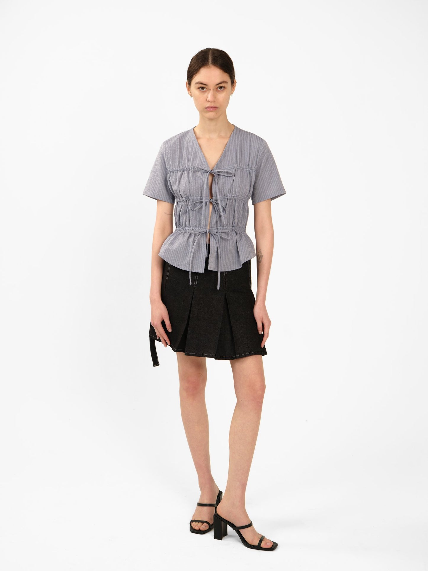 Seersucker Ruched Shirt (blue)