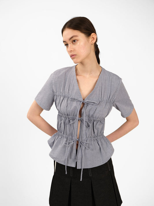 Seersucker Ruched Shirt (blue)