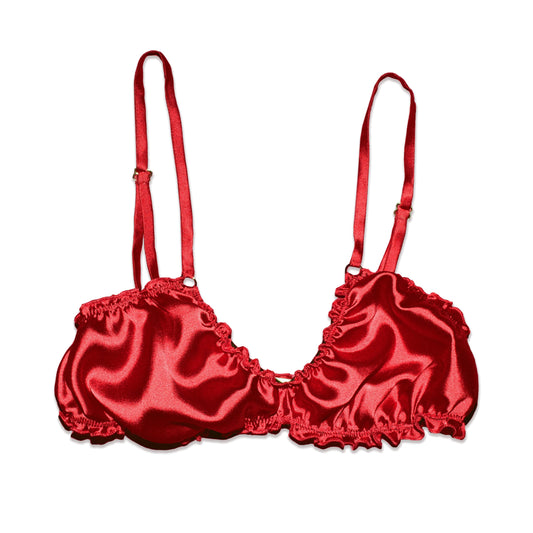 Ruby Red Ruffle Silk Bralette