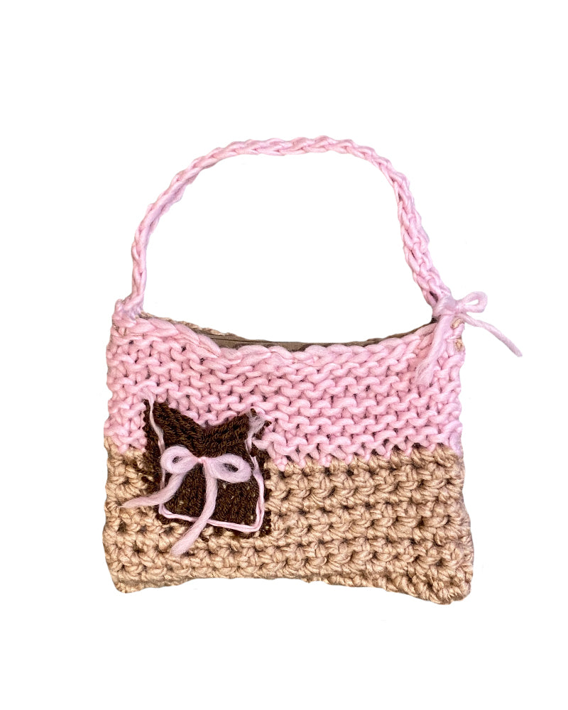 Pink/Brown Knit Bag
