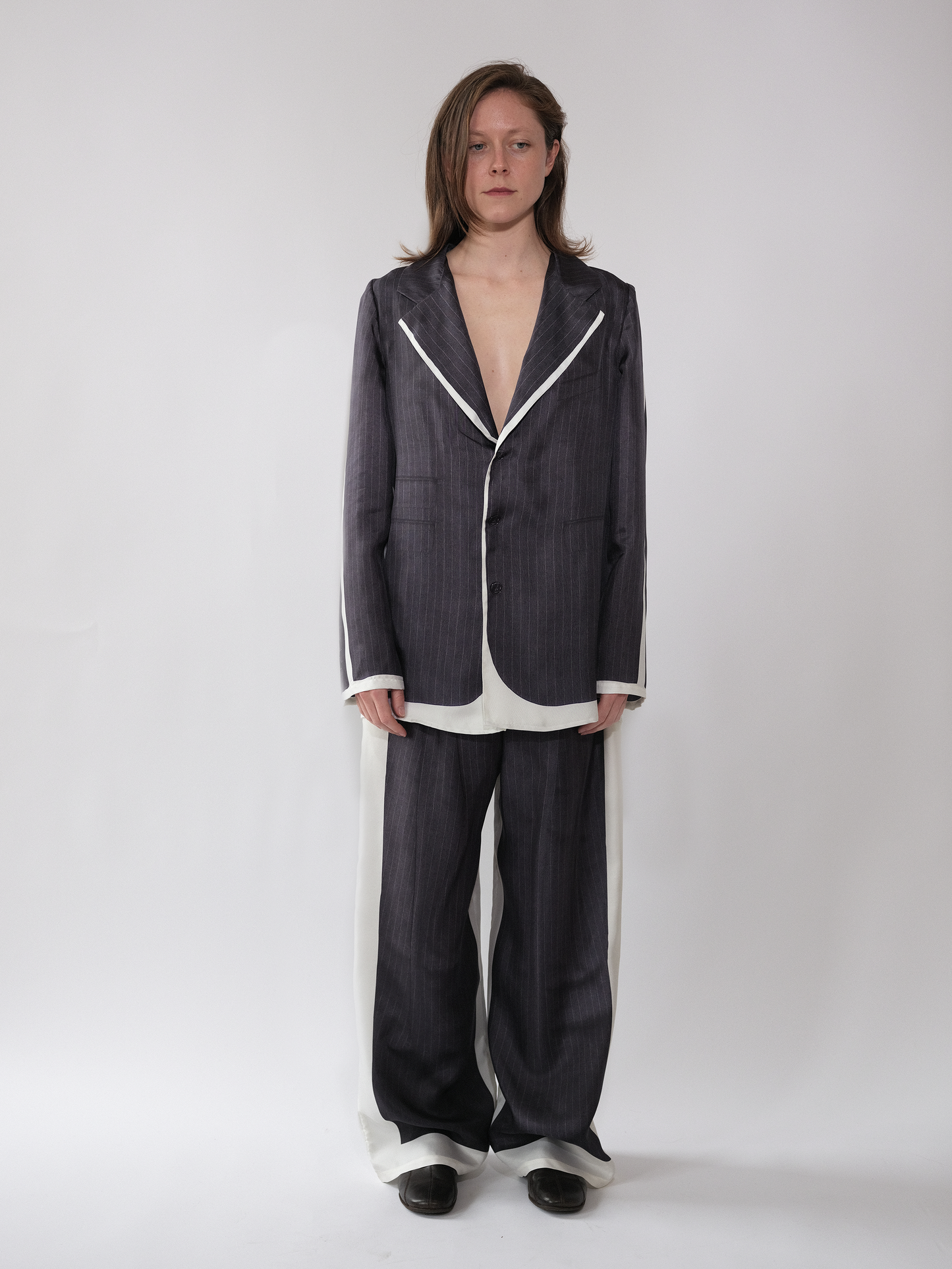 Pinstripe Silk Suit Trousers