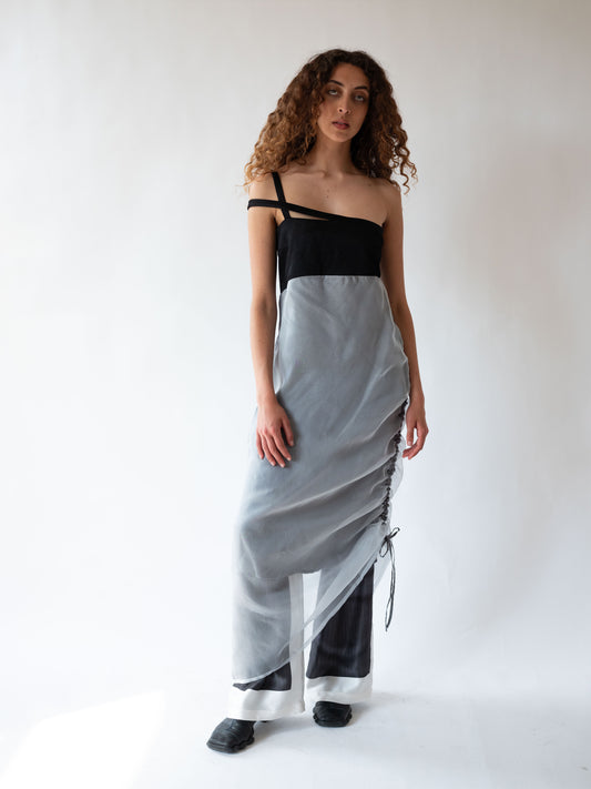 Rushed Detail Dress Blue/ Black