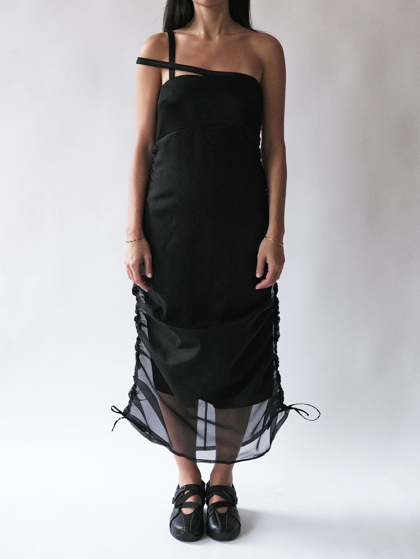 Rushed detail dress - black