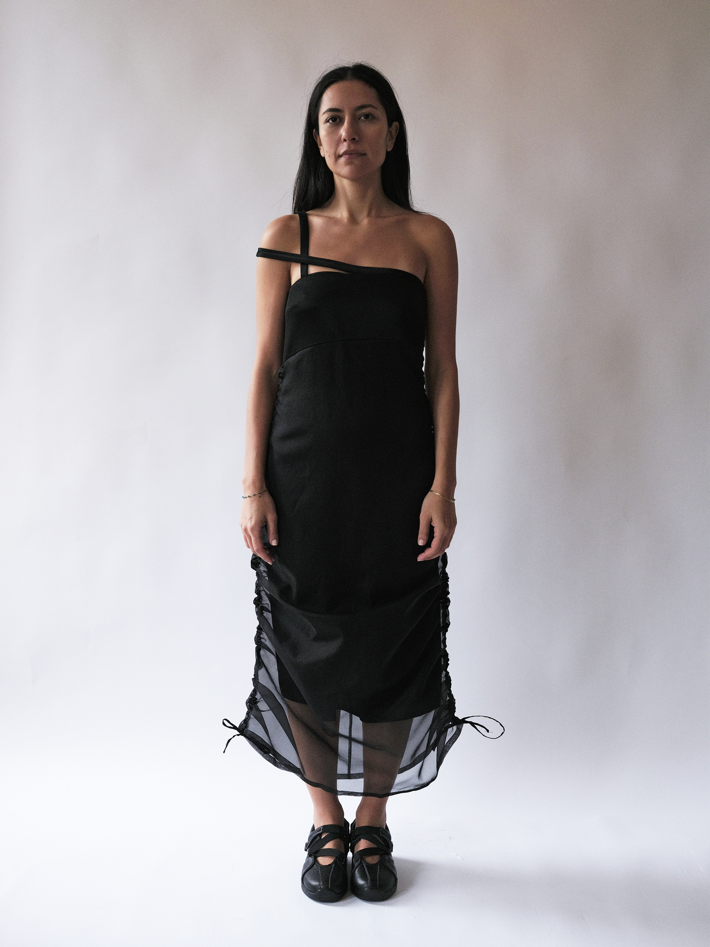 Rushed detail dress - black