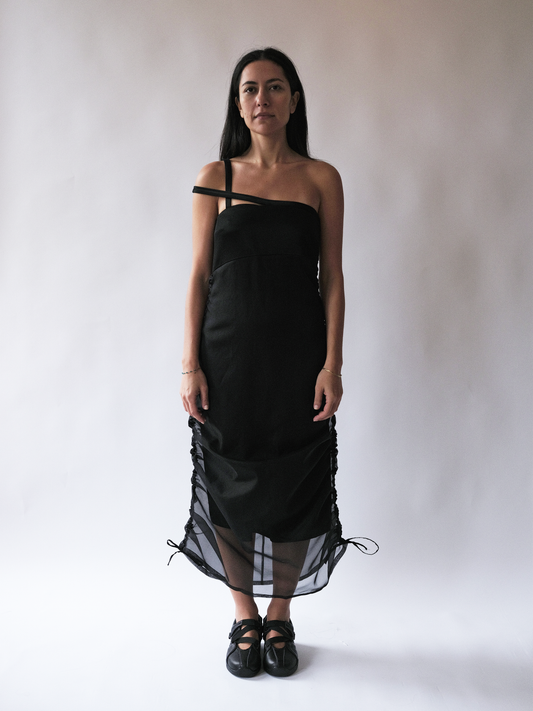 Rushed detail dress - black