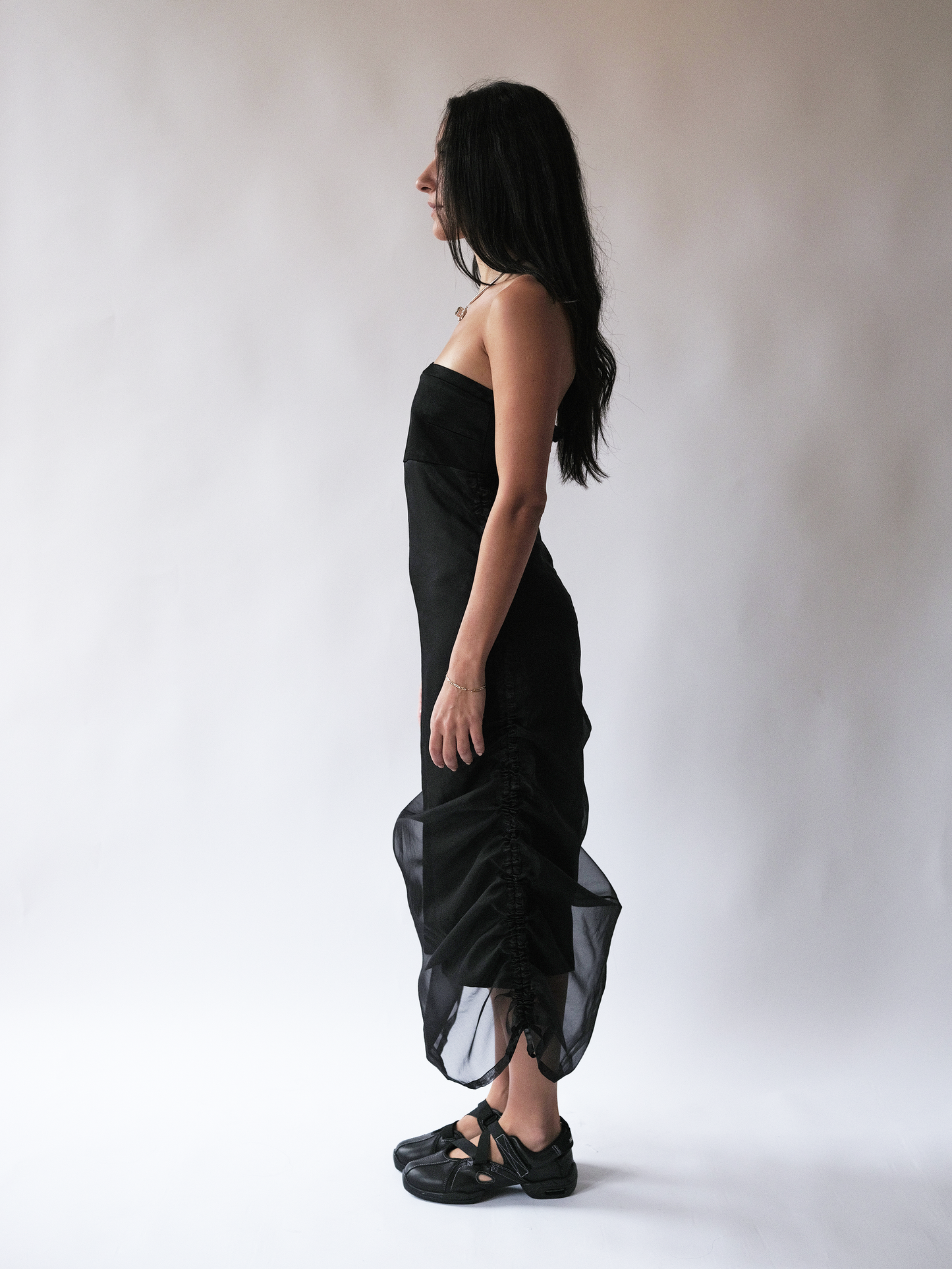 Rushed detail dress - black