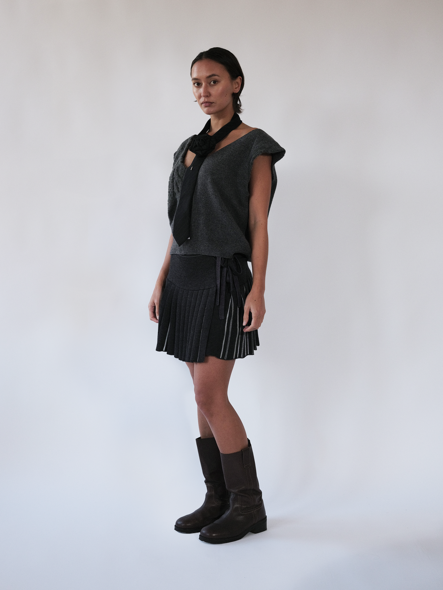 Plica Knitted Wrap Skirt Charcoal