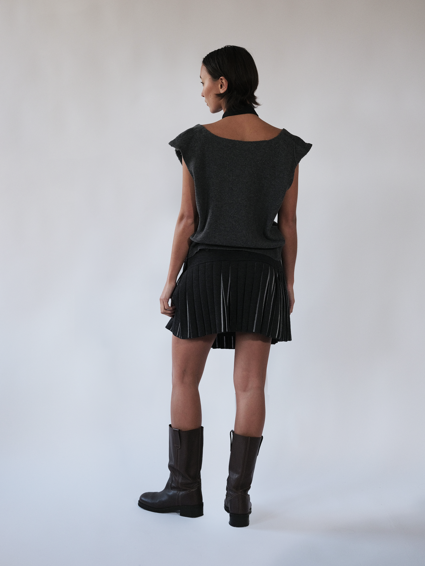 Plica Knitted Wrap Skirt Charcoal